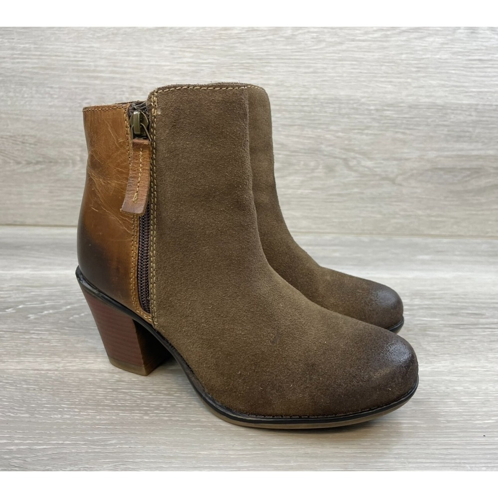 Roan Lina Women's Booties Ankle Biker Boots Side Zip Heeled Suede 6 Casual Shoes